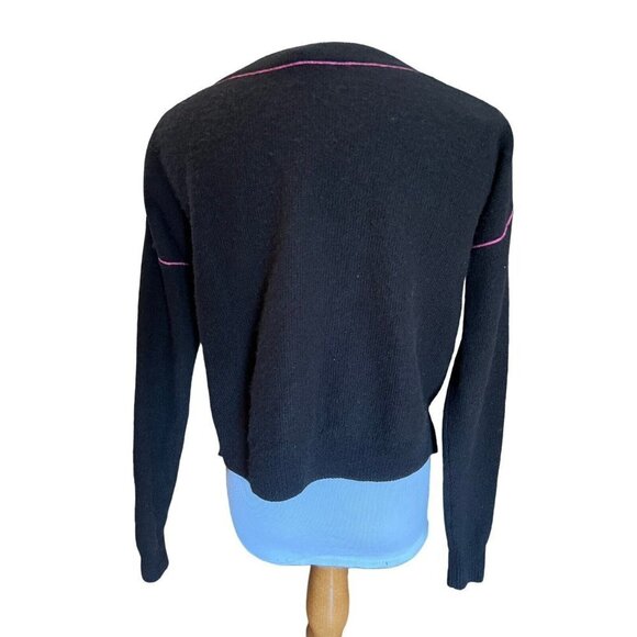 Joie Black Women Pink Seams Sweater Wool Cashmere Blend Short Crew Neck Size XXS - Picture 3 of 9